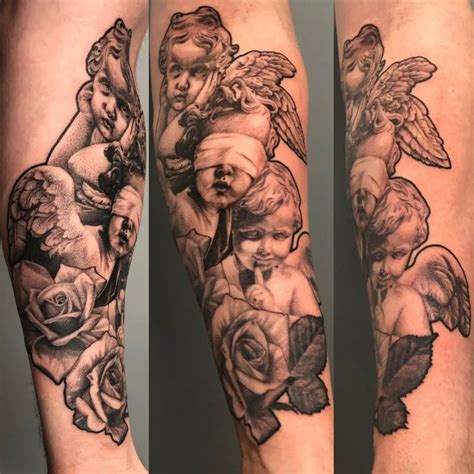 angel and devil cherub tattoo|hear no evil angel tattoo.